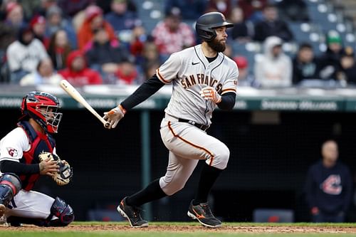 Giants DH Brandon Belt's two-run shot at Progressive field