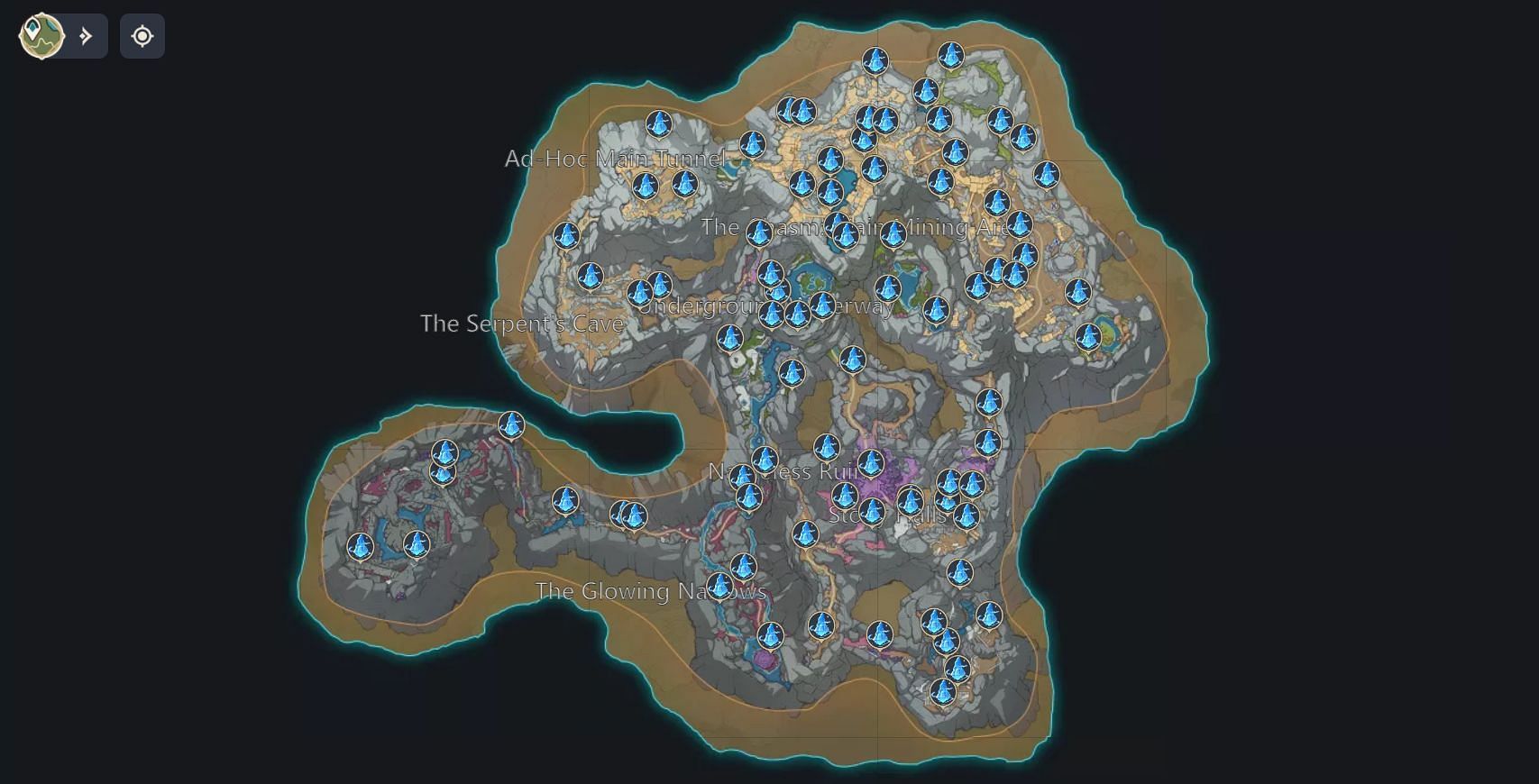 A map full of all Lumenspar locations in Genshin Impact (Image via miHoYo)