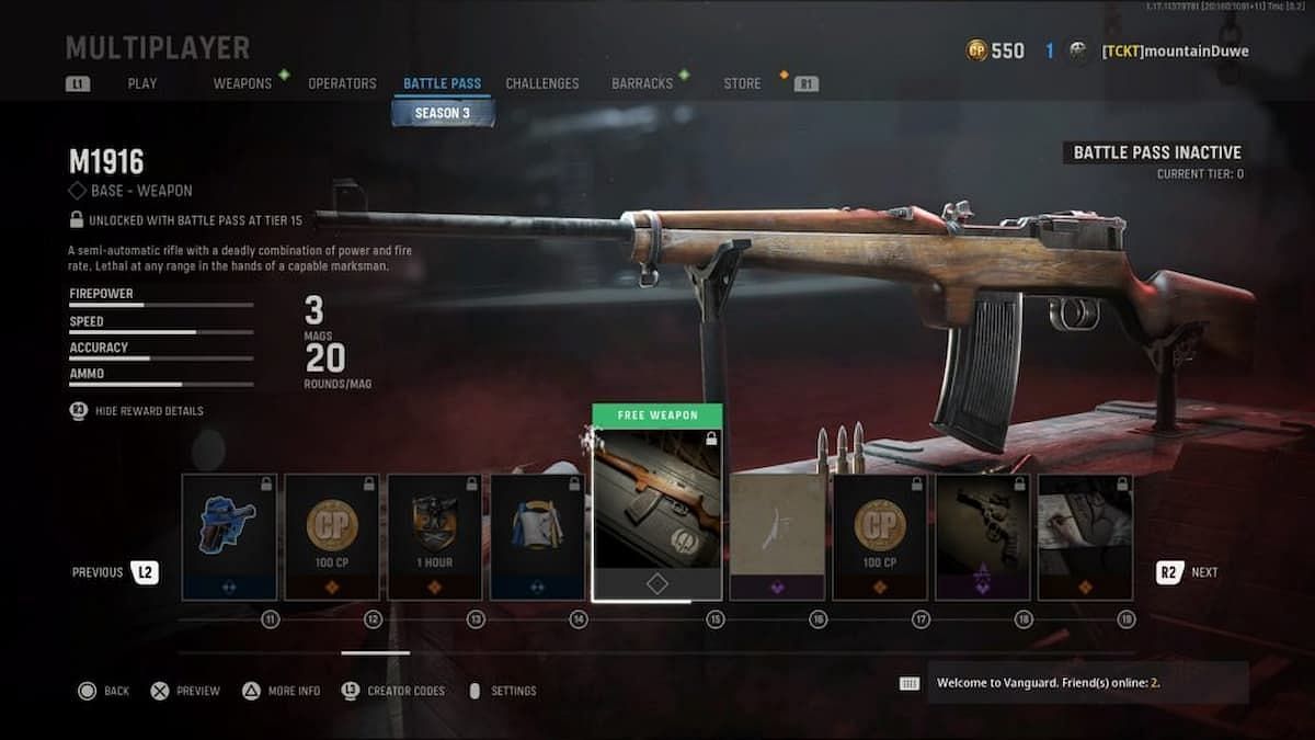 A look at the M1916 in the Season 3 Battle Pass (Image via Activision)