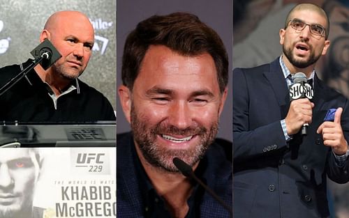 Dana White, Eddie Hearn, and Ariel Helwani (left to right)