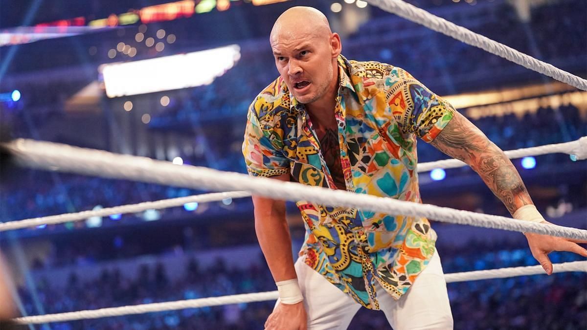 Happy Corbin during his match with Drew McIntyre at WrestleMania