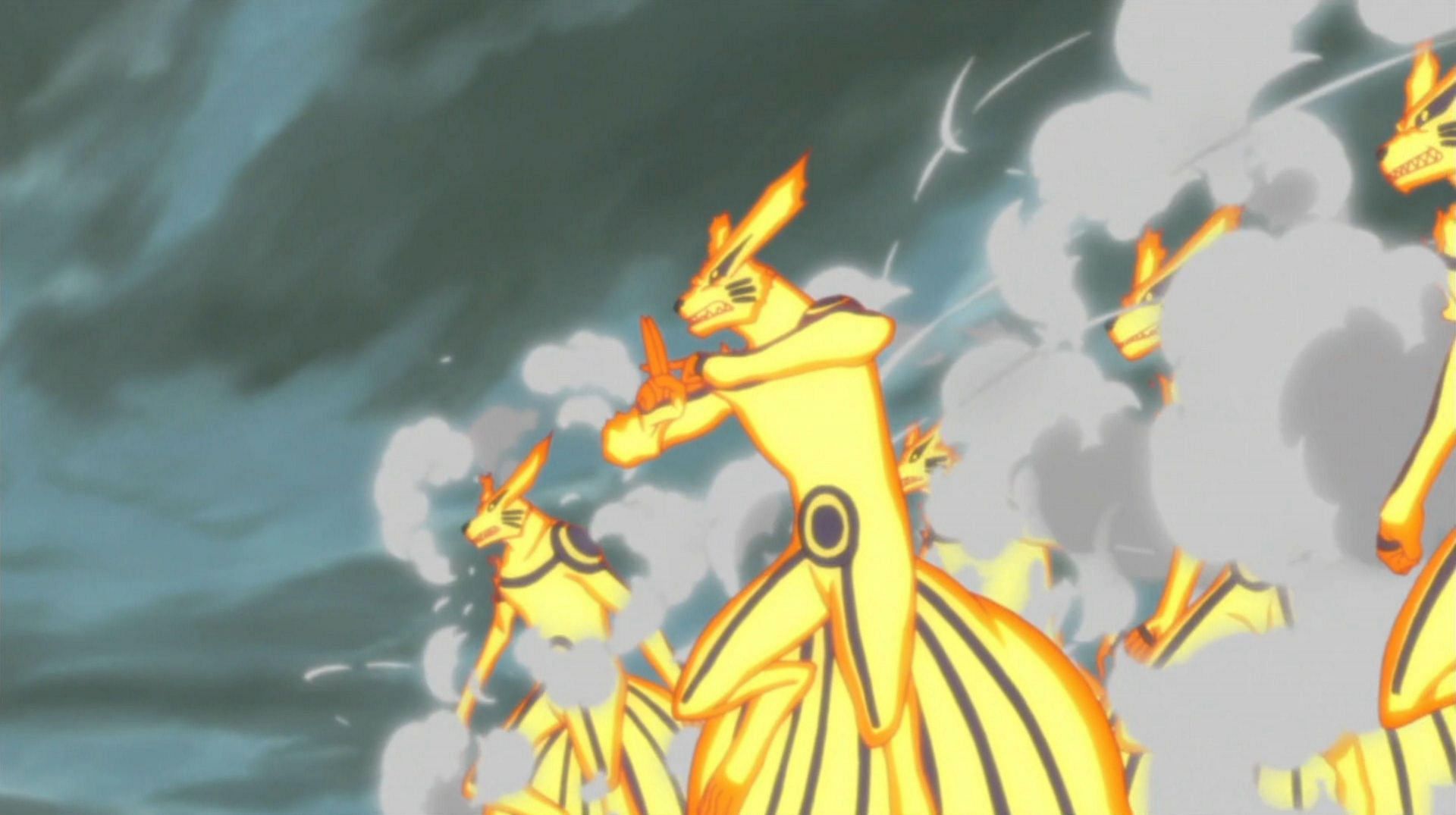 Naruto using the Shadow Clone Jutsu with his Kurama avatar (Image via Pierrot)