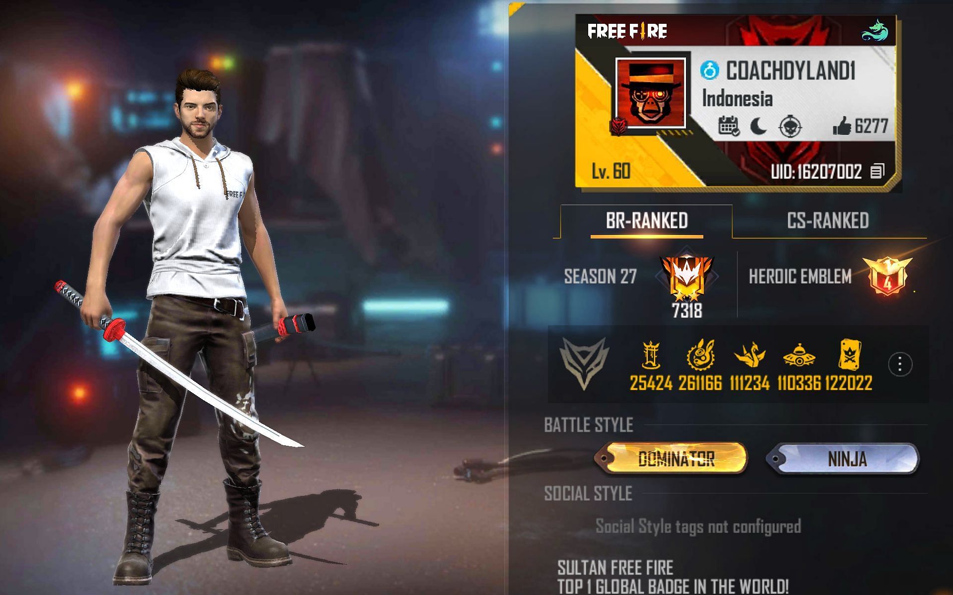 Sultan Proslo&#039;s Free Fire ID (Image via Garena)