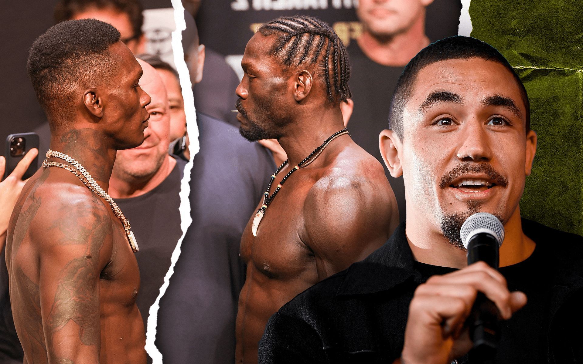 Robert Whittaker (right) previewed a potential fight between Israel Adesanya (left) and Jared Cannonier (center)
