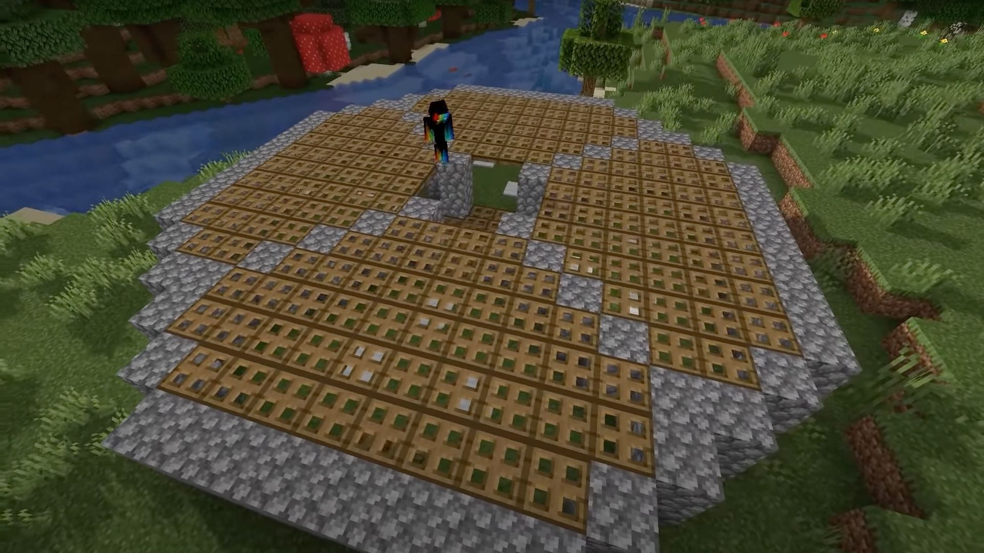 Gamers of Minecraft should then cover the entire ceiling with trap doors (Image via Dusty Dude/YouTube)