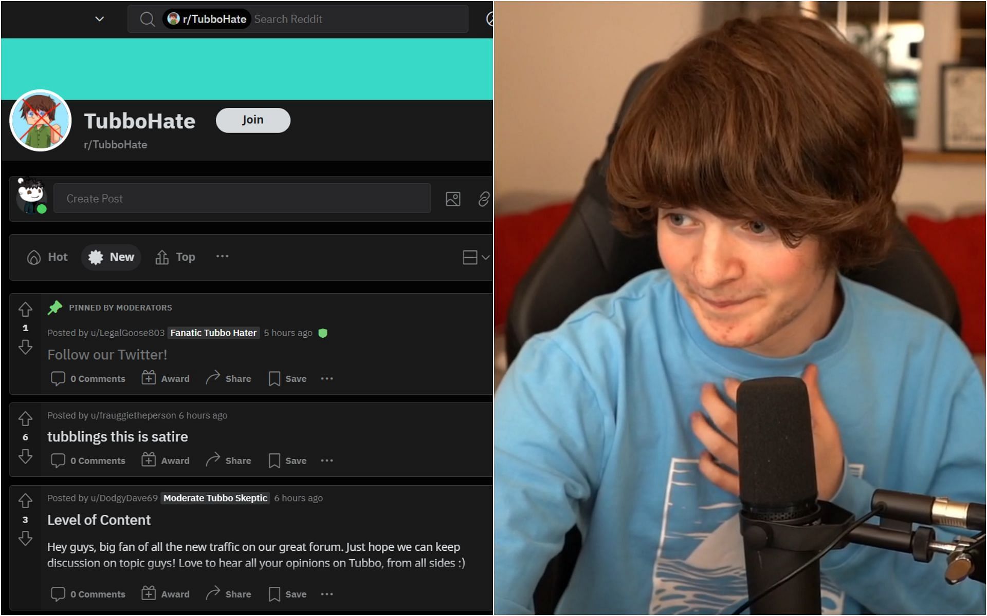 Reacting to r/TubboHate Reddit page (Image via Sportskeeda &amp; Tubbo/Twitch)