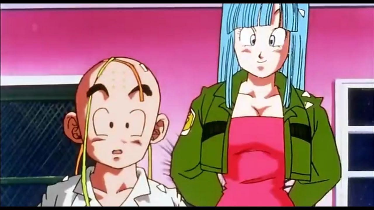 Krillin (left) and Maron (right) as seen in the Z anime (Image via Toei Animation)