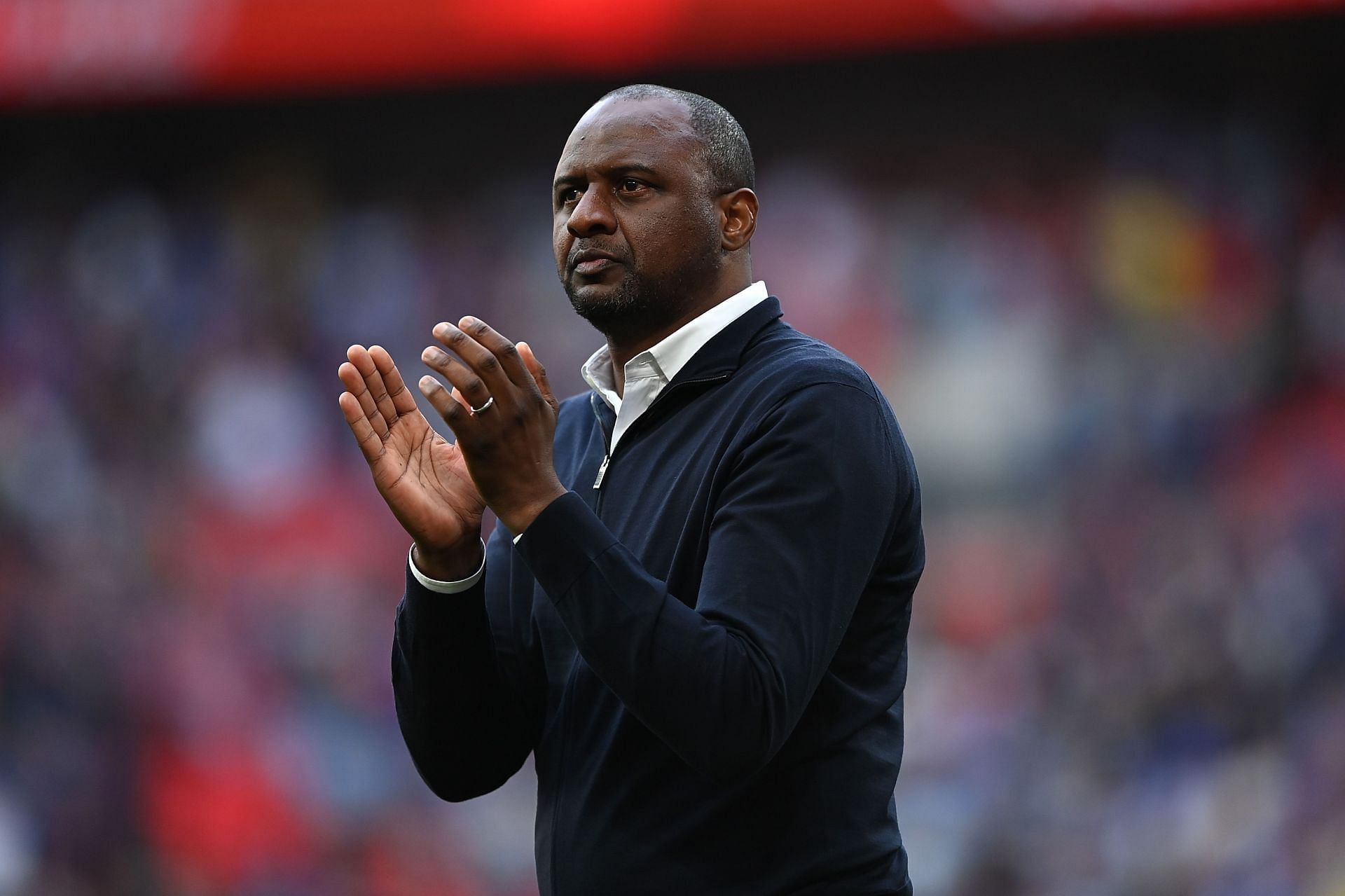 Crystal Palace boss Patrick Vieira applauds the fans at full-time
