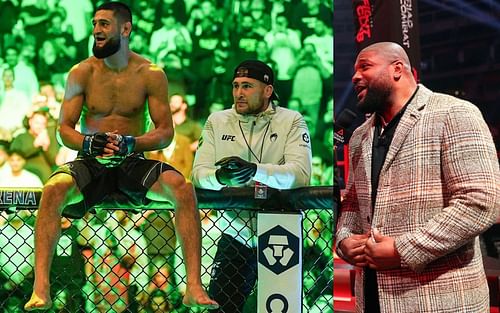 Khamzat Chimaev (left) with Darren Till, Quinton 'Rampage' Jackson (right) [Images courtesy of @espnmma Instagram and Getty]