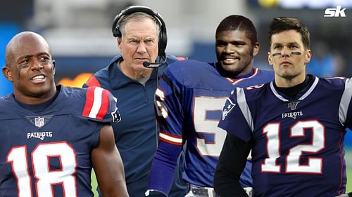 Matthew Slater, Bill Belichick, Lawrence Taylor, and Tom Brady