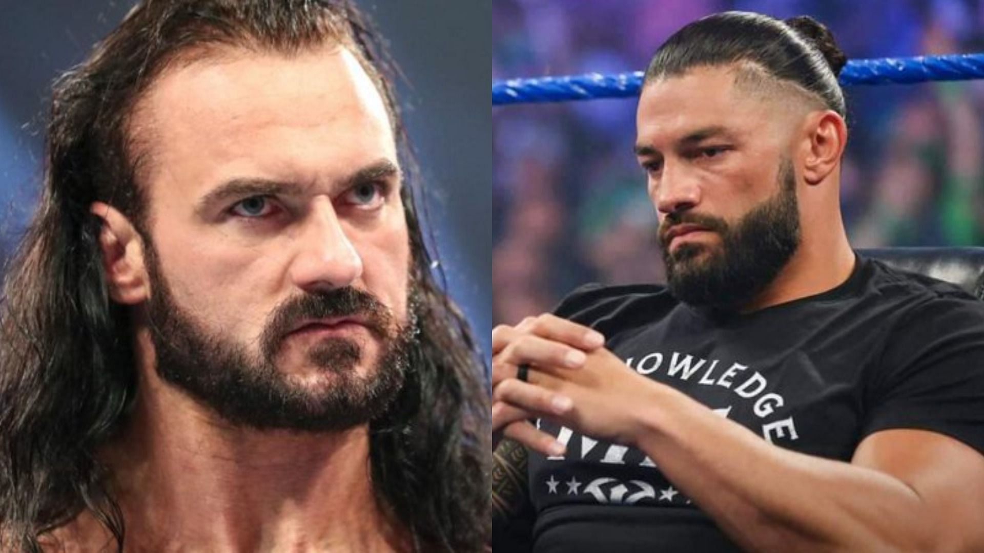 Drew McIntyre (left); Roman Reigns (right)