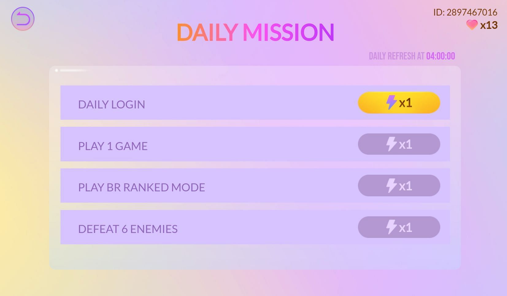 List of daily missions (Image via Garena)