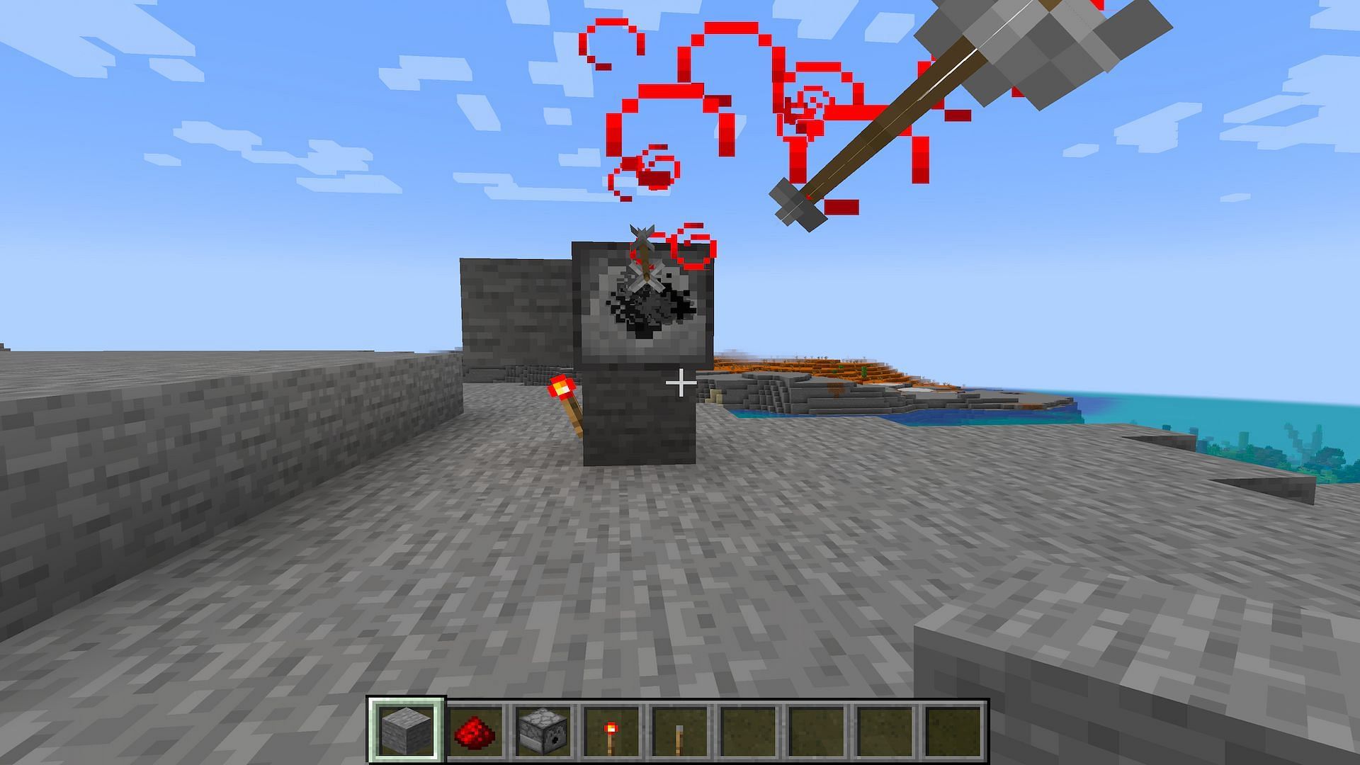 Players can make a gun using a dispenser and redstone (Image via Minecraft)