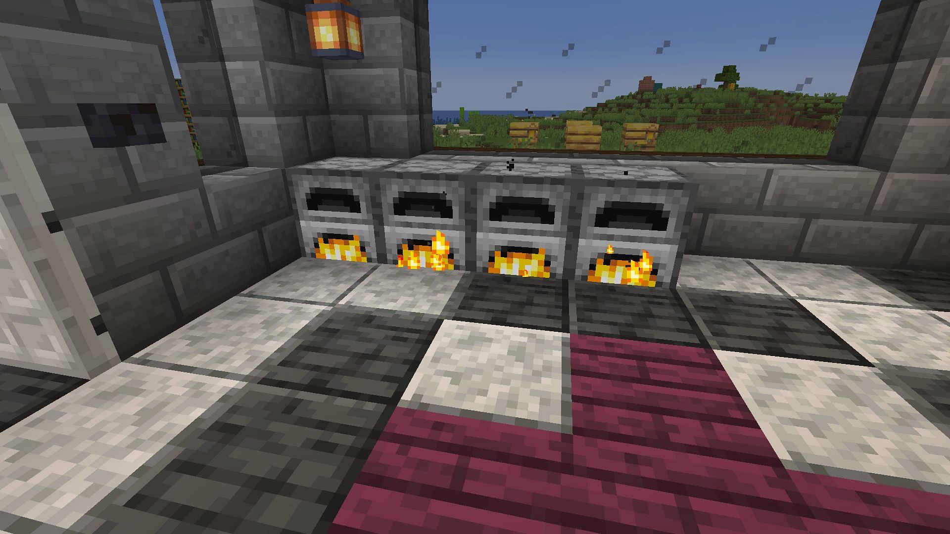 Furnaces burning, one of the things reliant on simulation distance (Image via Minecraft)