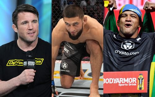 Chael Sonnen (left); Khamzat Chimaev (center); Gilbert Burns (right)