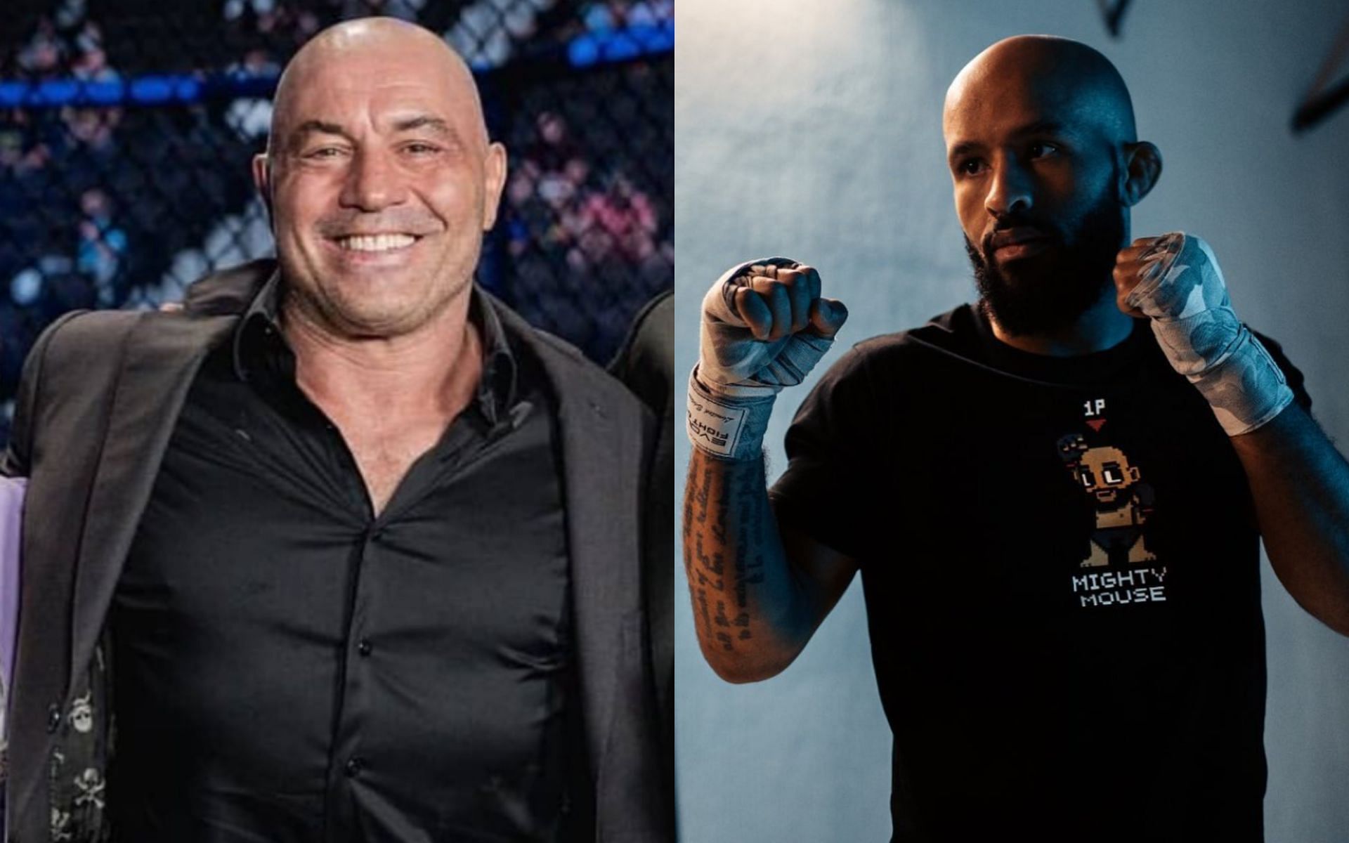 Joe Rogan (left) and Demetrious Johnson (right). (Images from @joerogan and @mighty Instagram)