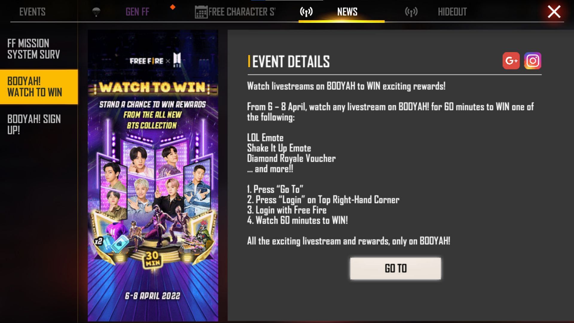 The current Booyah event (Image via Garena)