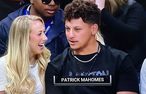 Patrick Mahomes and his wife, Brittany Matthews, courtside at Game Five. Source: B/R Gridiron