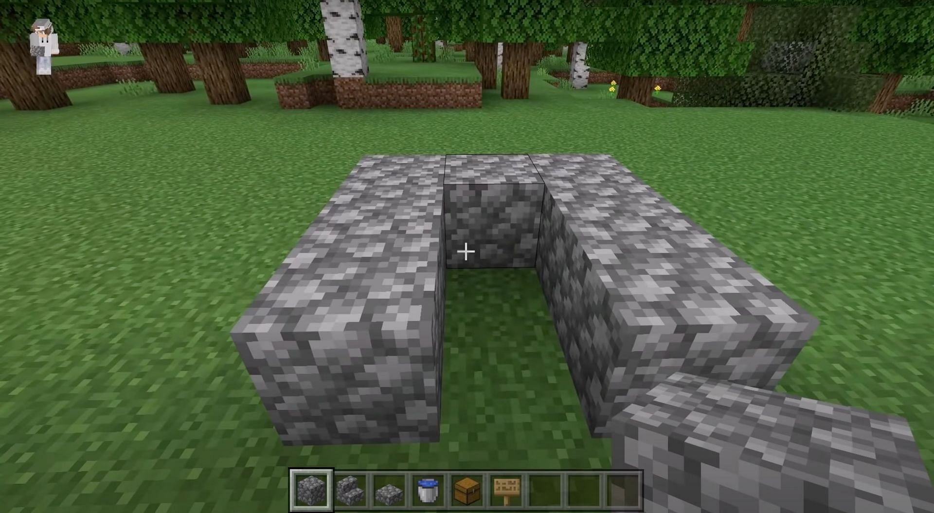 Players will need to arrange their cobblestone blocks in this fashion (Image via JC Playz/YouTube)