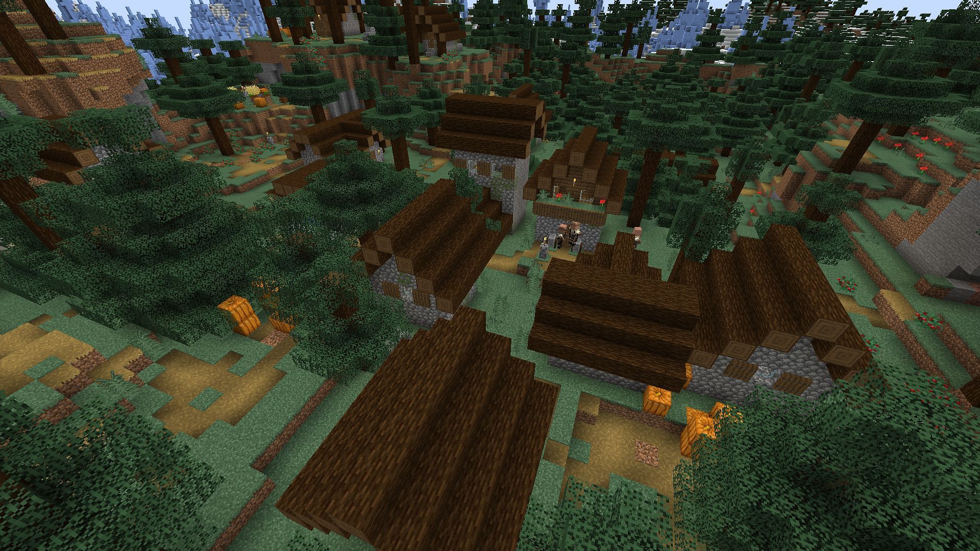 An overhead view of a spruce village (Image via Mojang)