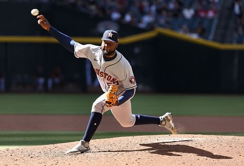 Cristian Javier of the Astros delivers a pitch vs. the Diamondbacks.