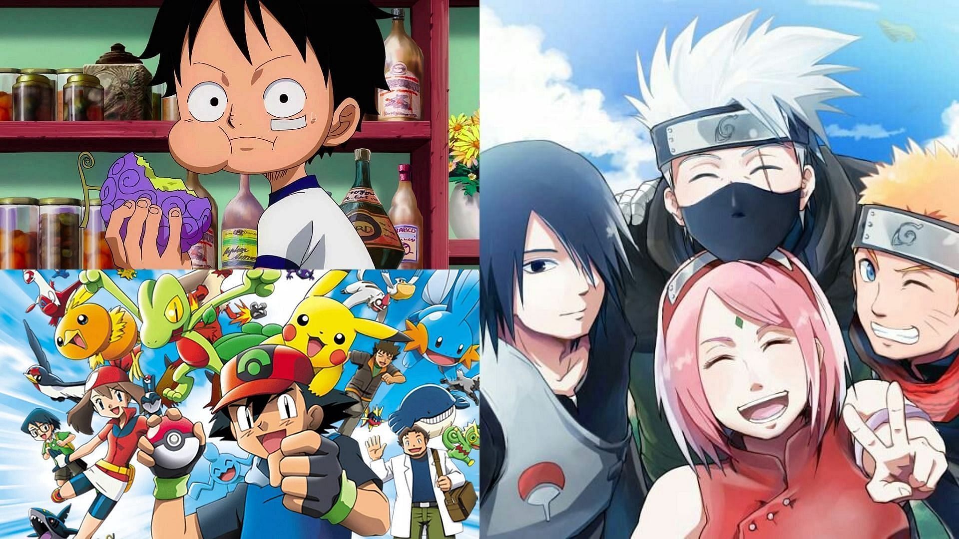 One Piece, Naruto, and Pokemon are three shonen anime with complex universes (Image via Pokemon, One Piece, and Naruto)