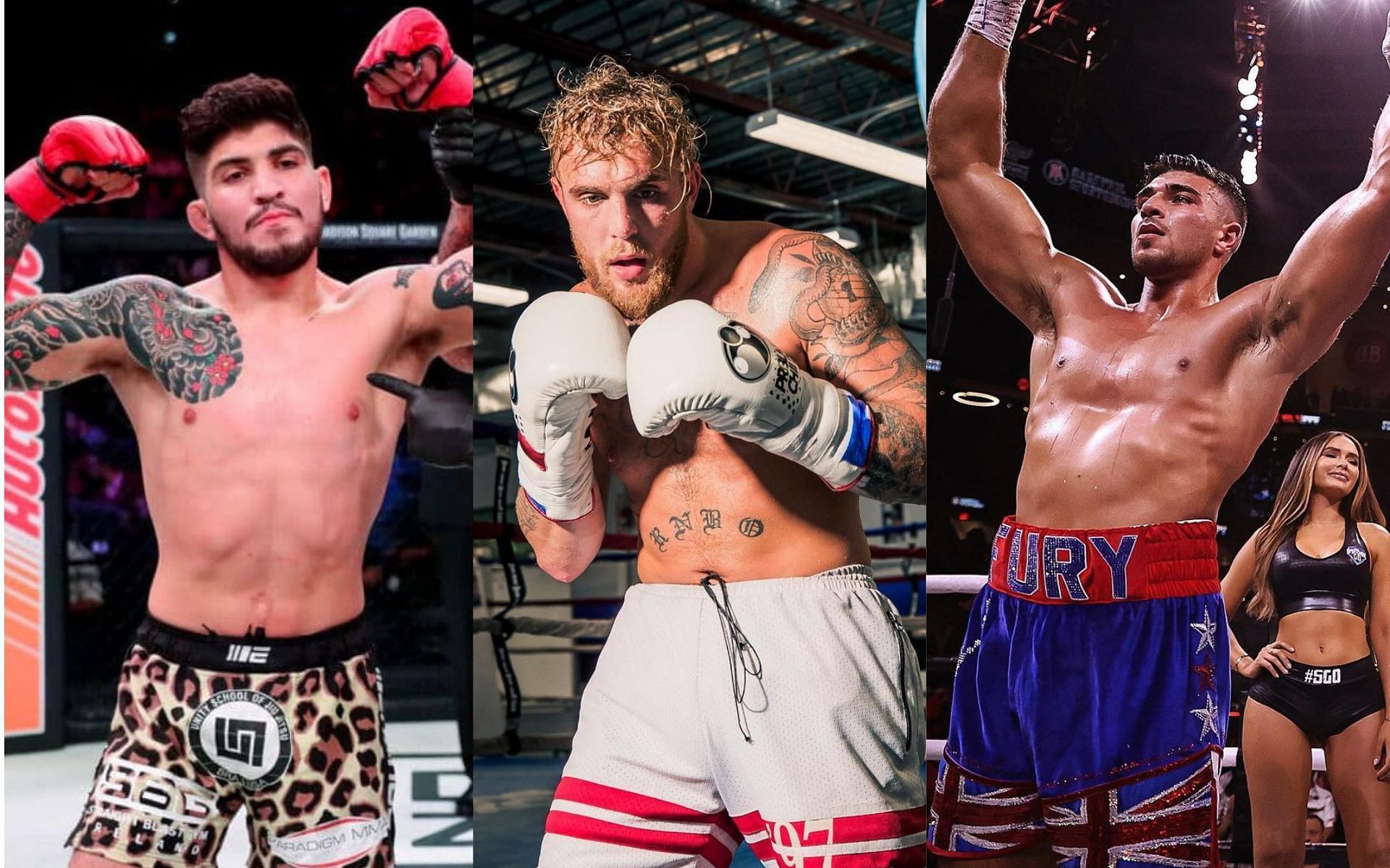 Dillon Danis (left), Jake Paul (middle), Tommy Fury (right) [Images courtesy: @dillondanis, @jakepaul, and @tommyfury via Instagram]