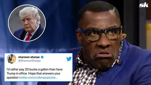 Shannon Sharpe (Inset: former President Donald Trump)