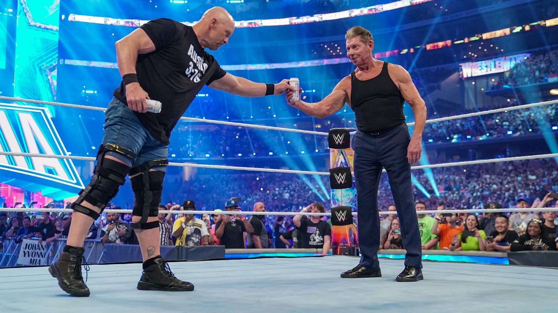 Stone Cold Steve Austin and Vince McMahon shared a beer at WWE WrestleMania 38.