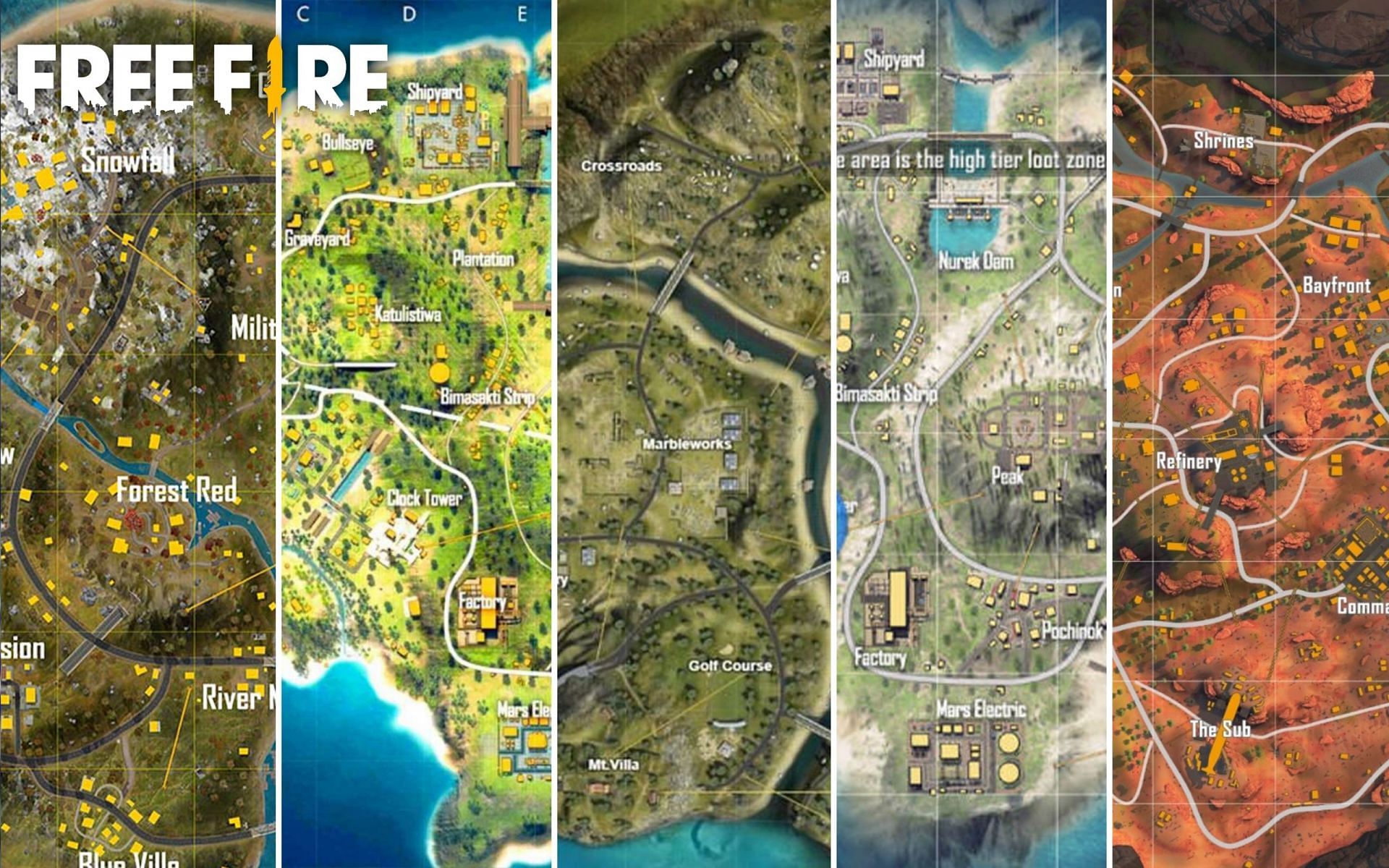 These Free Fire drop locations make rank-pushing easy (Image via Sportskeeda)