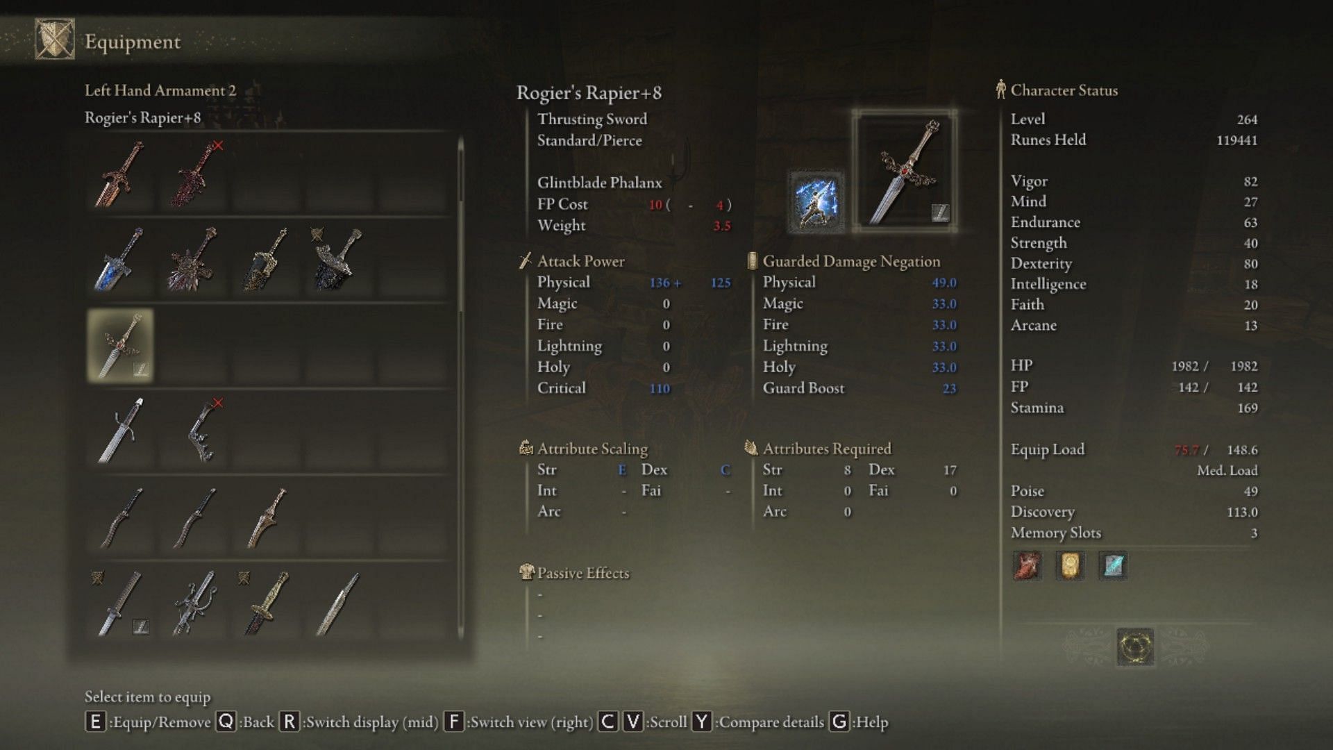 Glintblade Phalanx can be extracted from Rogie&#039;s Rapier (Image via Elden Ring)