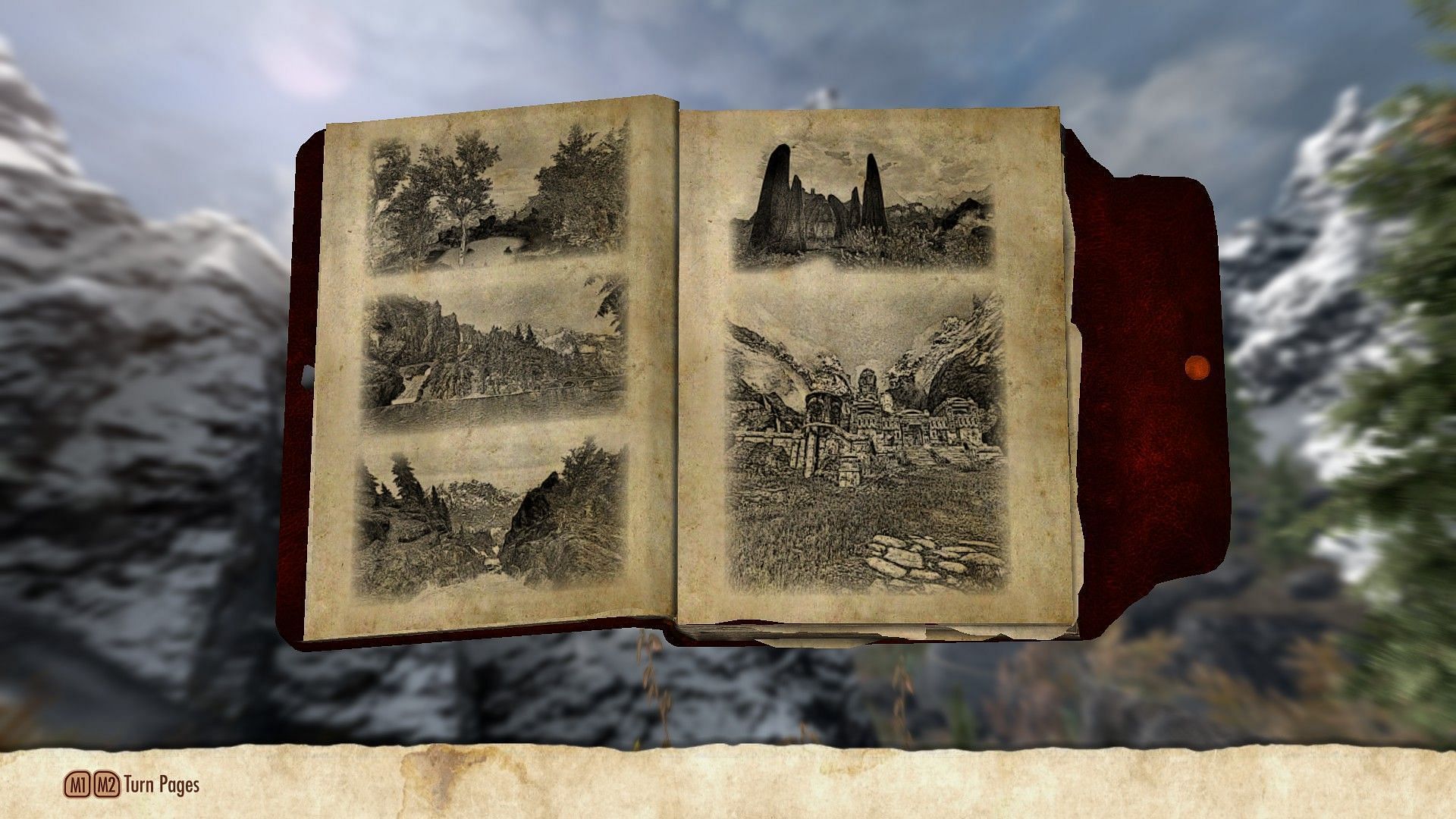 Engrave the beautiful vistas of Skyrim in a journal (Image via gghumus/Nexusmods)