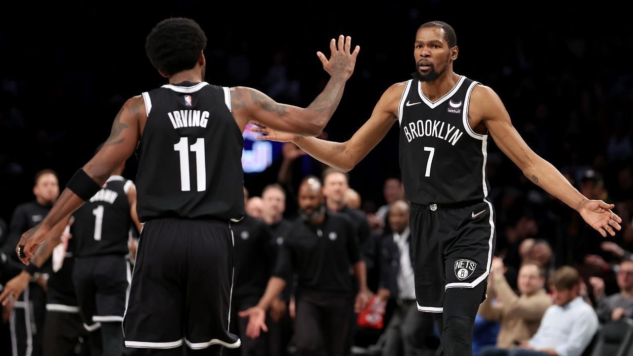 Kevin Durant and Kyrie Irving playing for the Brooklyn Nets