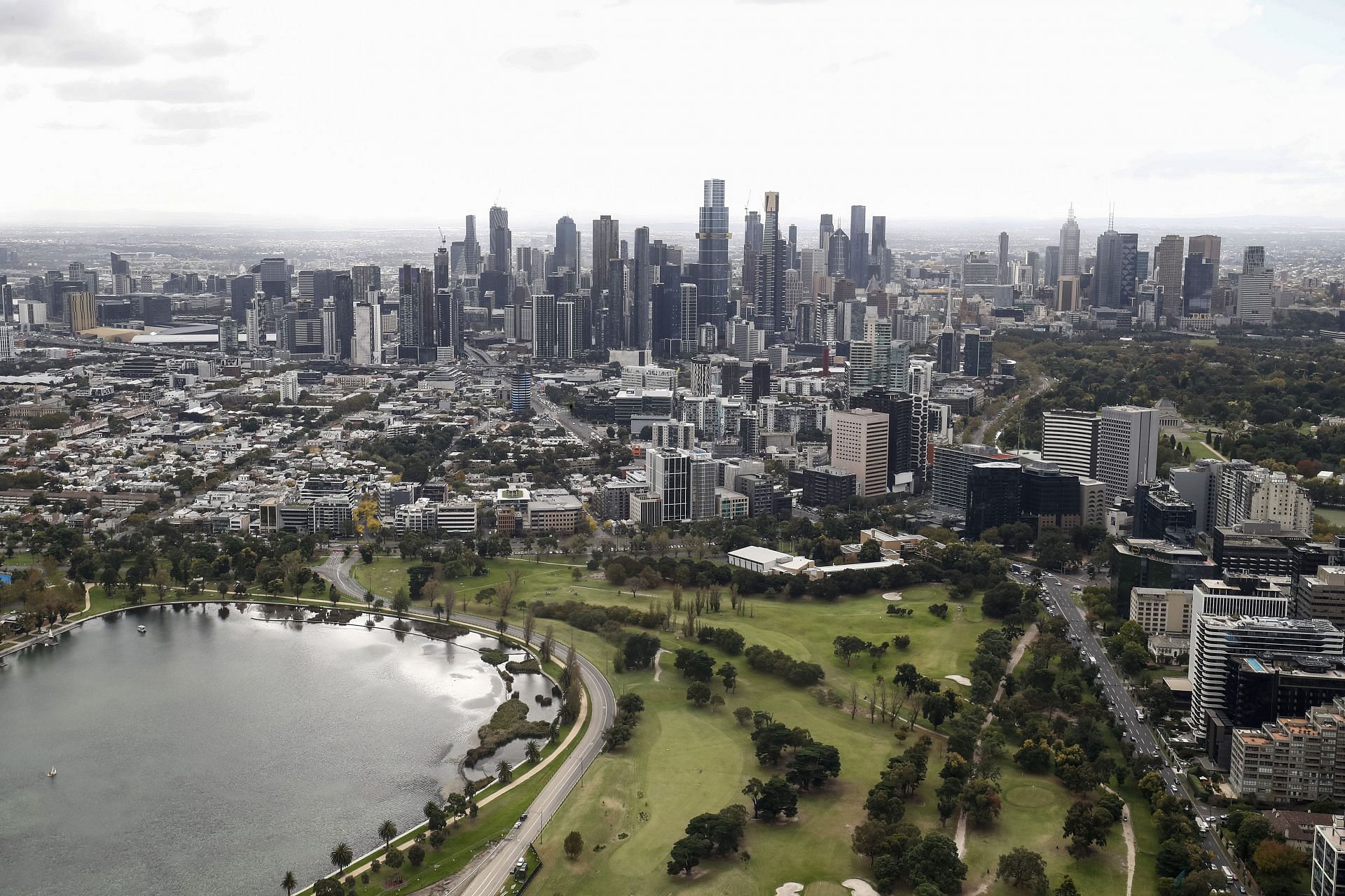 A general view of the Formula 1 Australian Grand Prix track in Albert Park on April 14, 2021 in Melbourne, Australia. (Photo by Darrian Traynor/Getty Images)