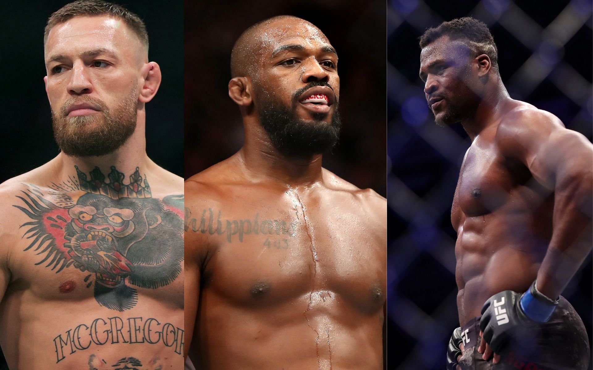 Conor McGregor (left), Jon Jones (center), Francis Ngannou (right)