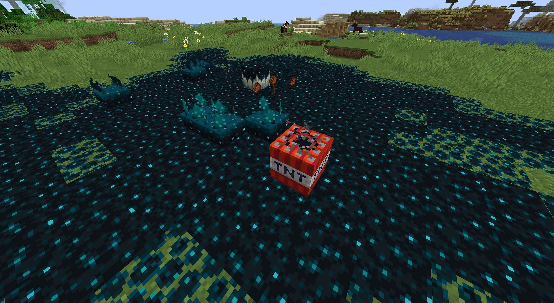 TNT explodes and drops XP points from blocks (Image via Mojang)