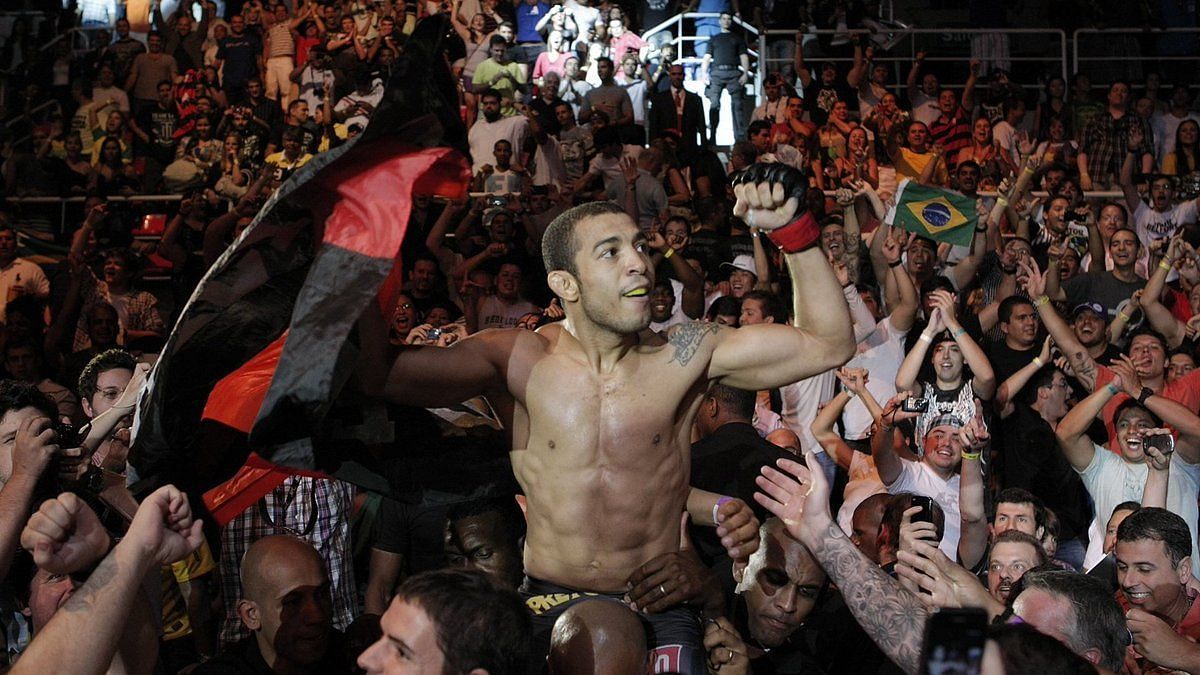 Jose Aldo celebrated in the crowd after his big win over Chad Mendes in 2012