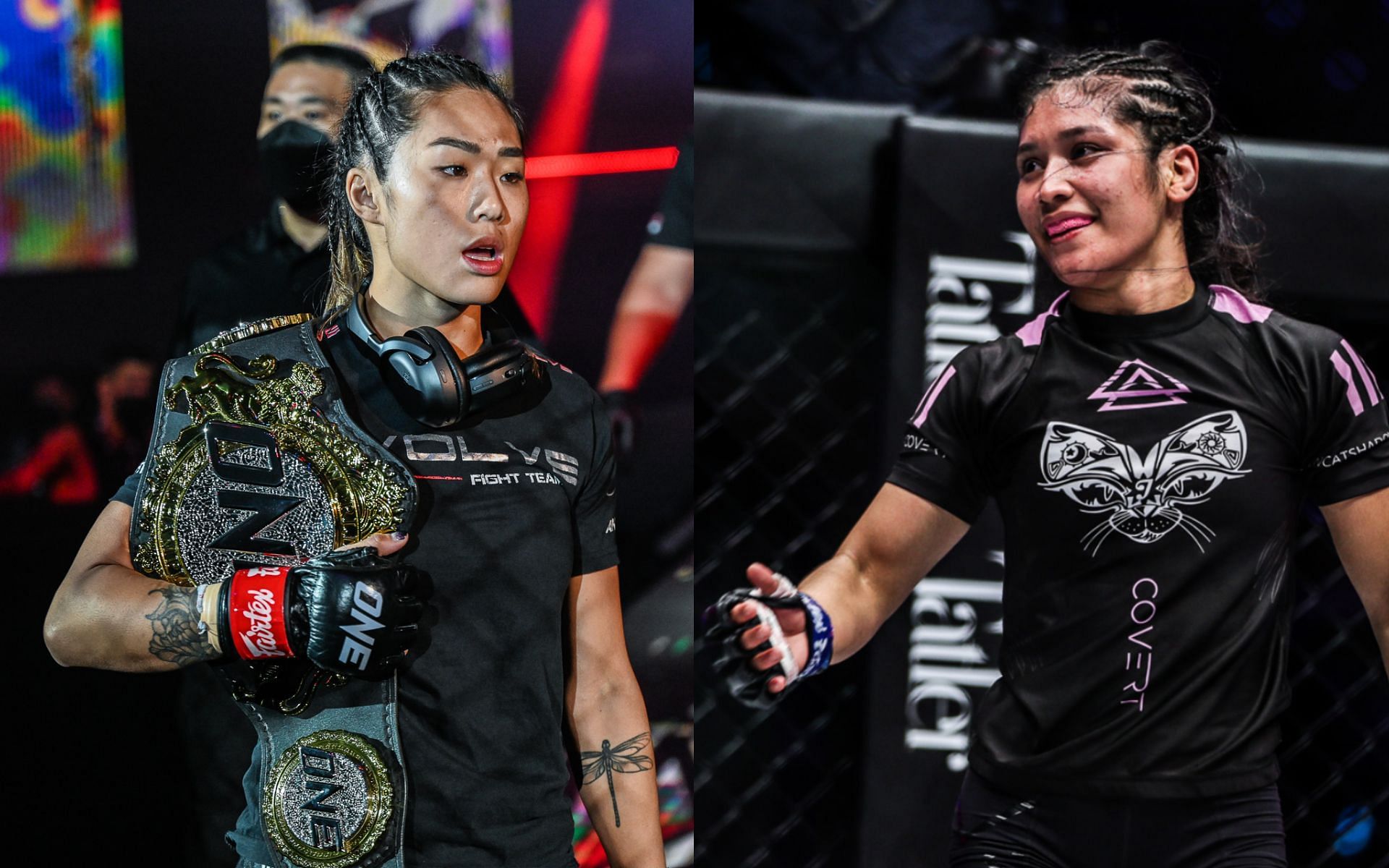 Jihin Radzuan (right) believes she needs a couple more fights before she can challenge Angela Lee (left) for the ONE Atomweight World Title. [Photos ONE Championship]