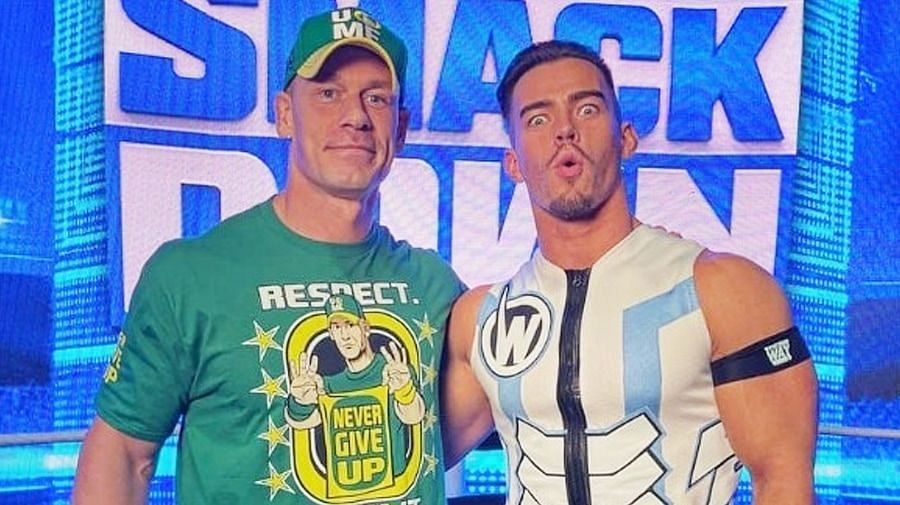 John Cena and Theory backstage at WWE Smackdown