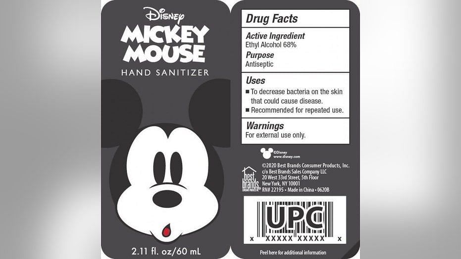 Mickey Mouse Hand Sanitizer/ Inage via FDA