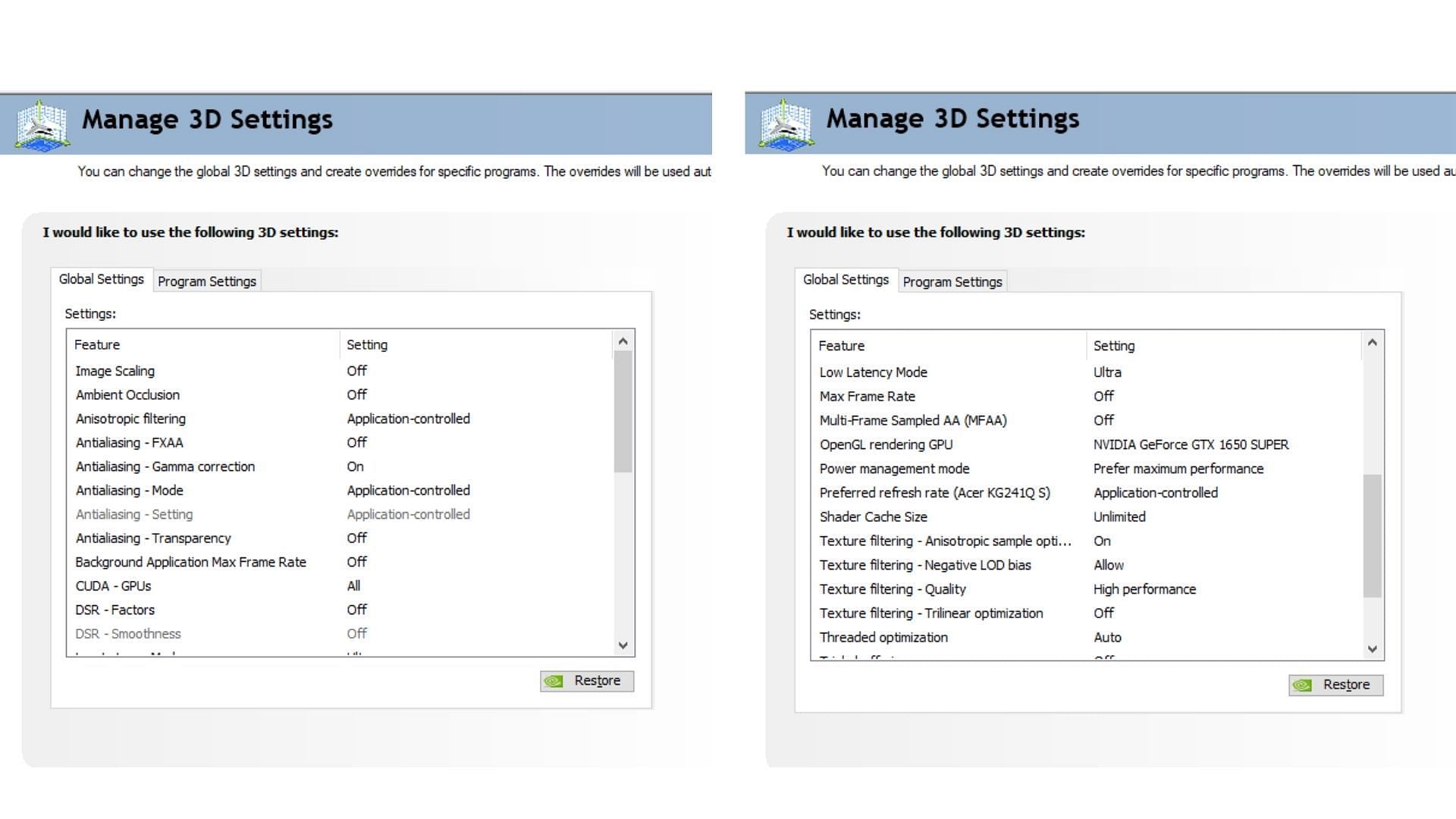The Nvidia settings box (Image via Sportskeeda)