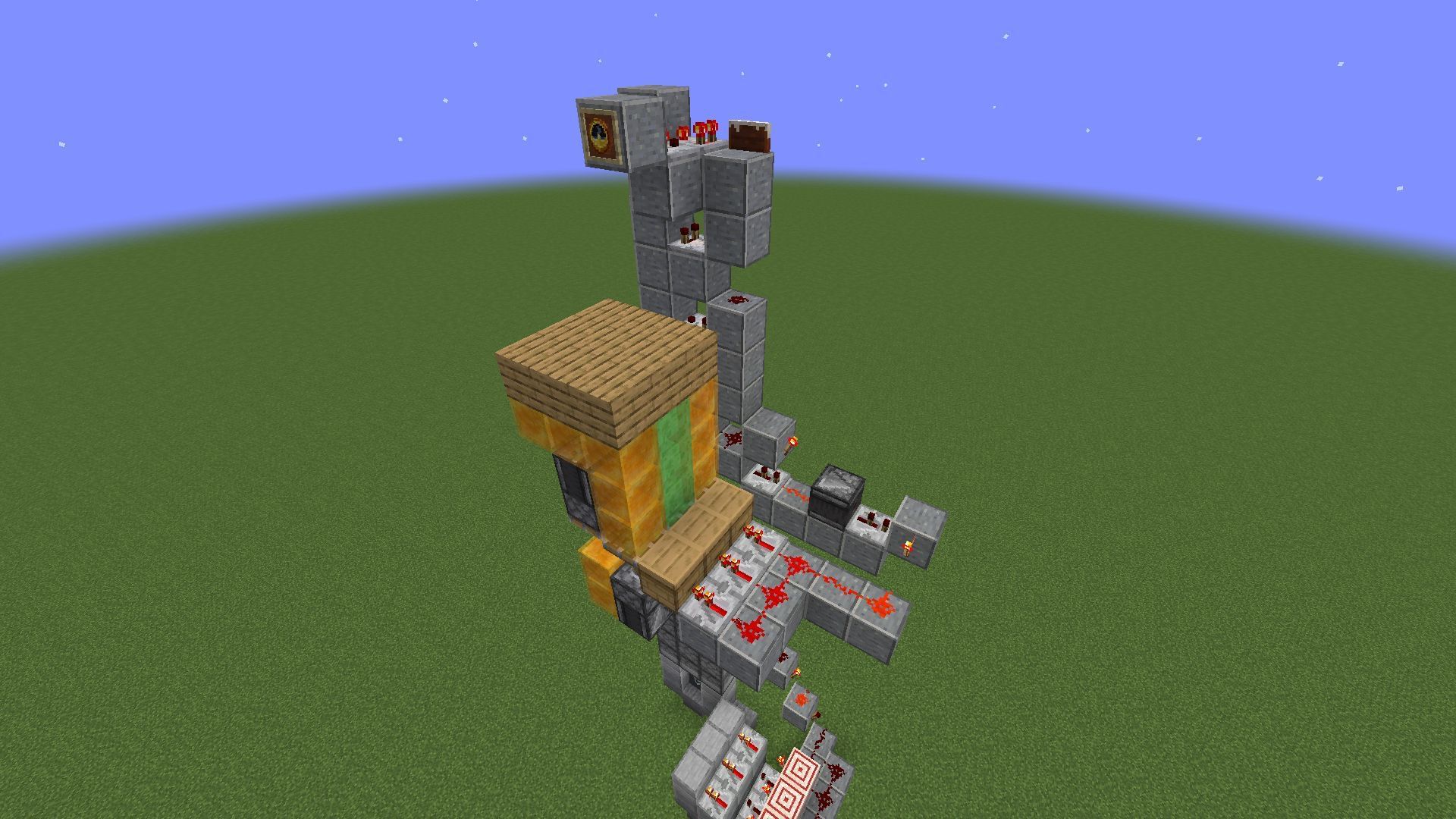 Full redstone contraption of the upper floor clock (Image via u/yurkth Imgur)