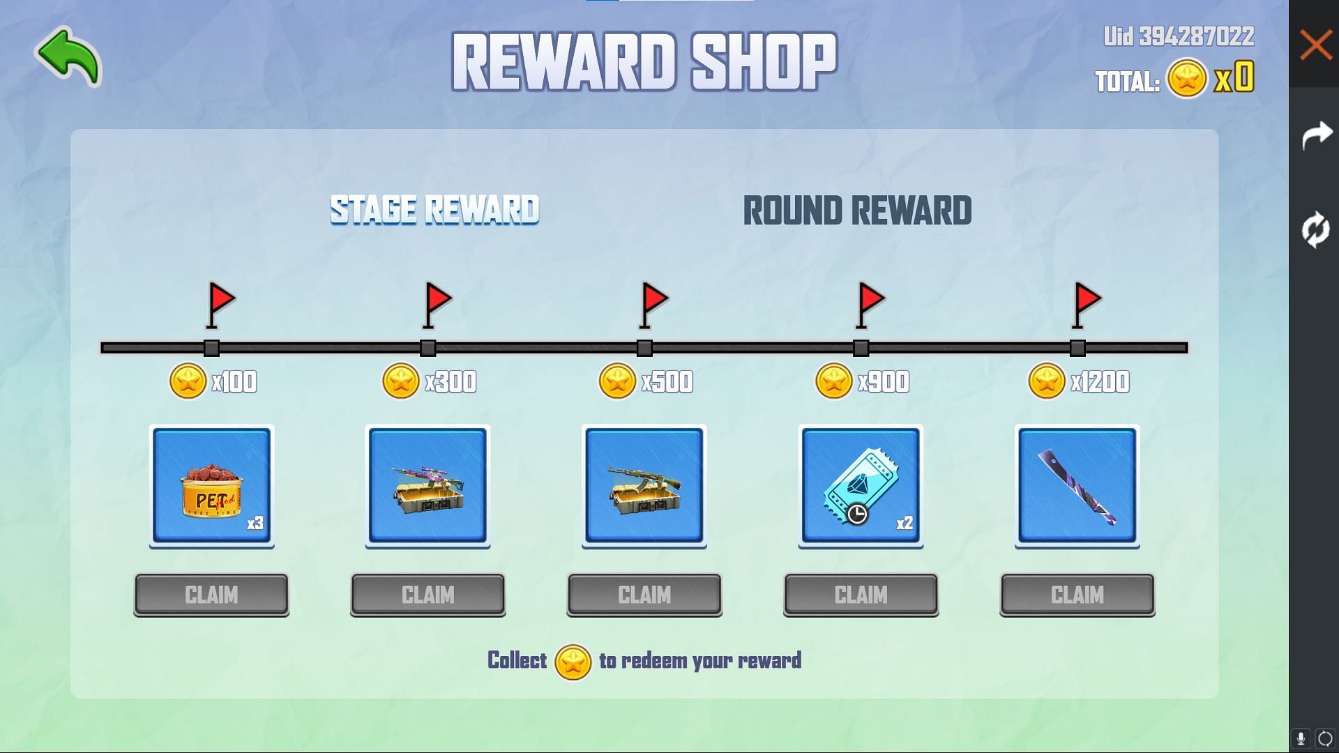 Stage Rewards available (Image via Garena)