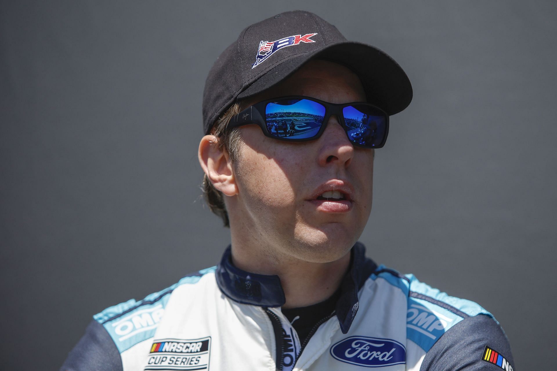 Brad Keselowski waits backstage during driver intros prior to the NASCAR Cup Series Folds of Honor QuikTrip 500 at Atlanta Motor Speedway.