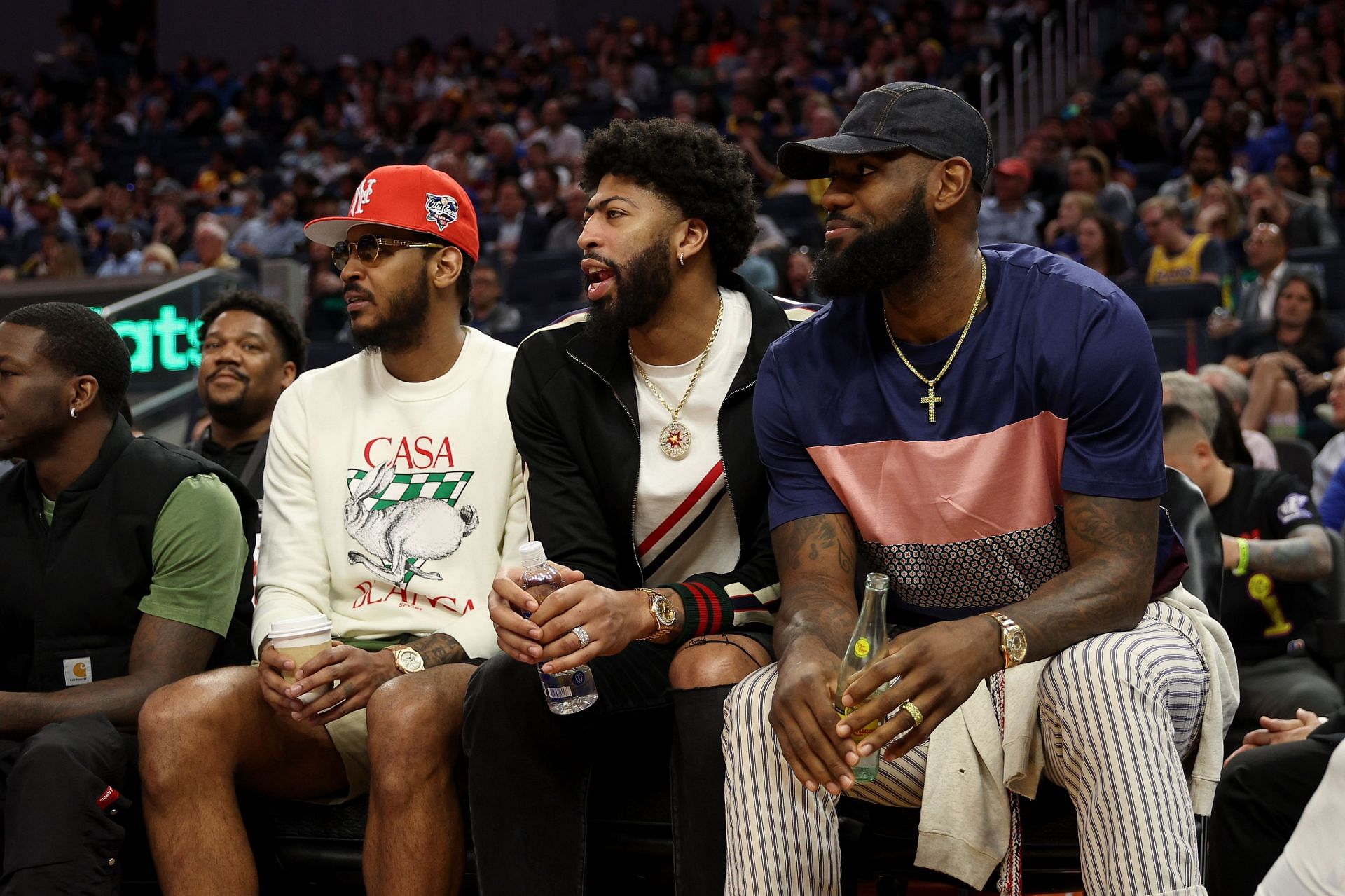 Carmelo Anthony, Anthony Davis and LeBron James of the LA Lakers.