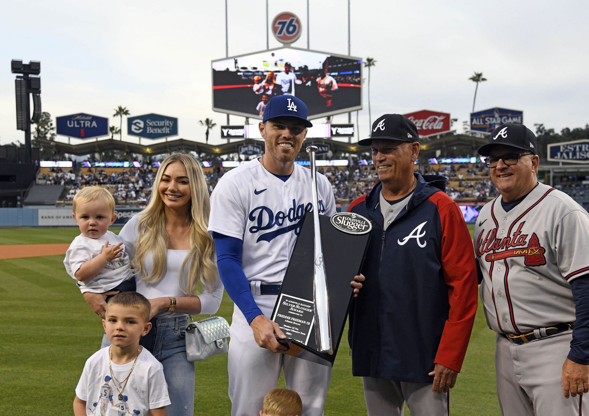 Los Angeles Dodgers star receiving an accolade earned while with the Braves