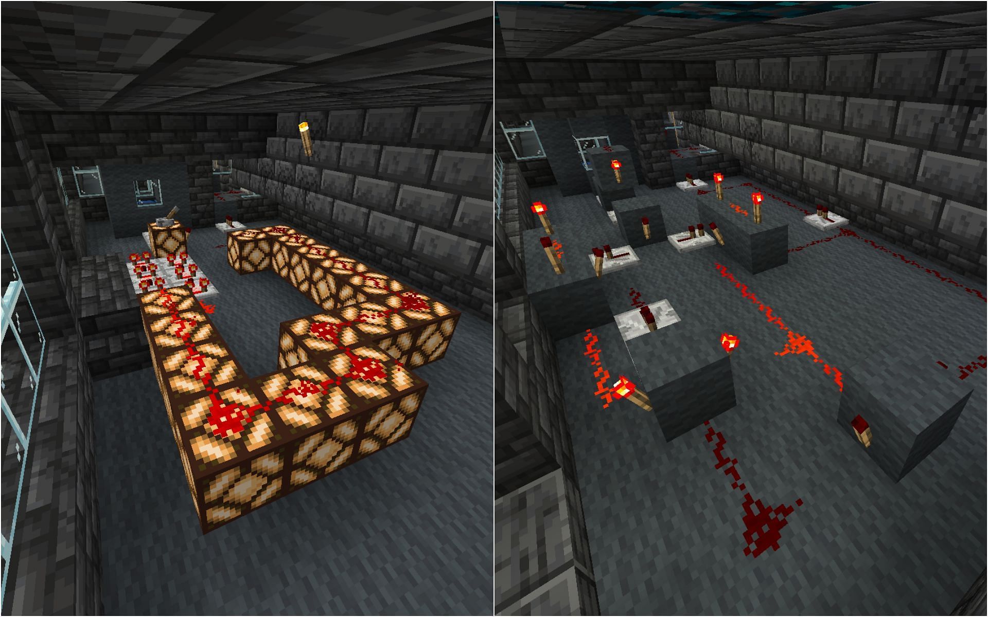 Two different redstone circuits (Image via Minecraft)