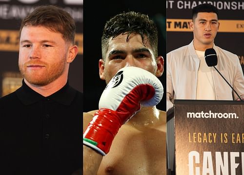 Canelo Alvarez (left) Gilberto Ramirez (center) Dmitry Bivol (right)