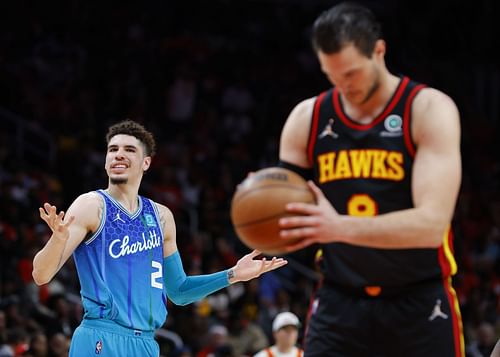 LaMelo Ball reacts to a call during a free-throw