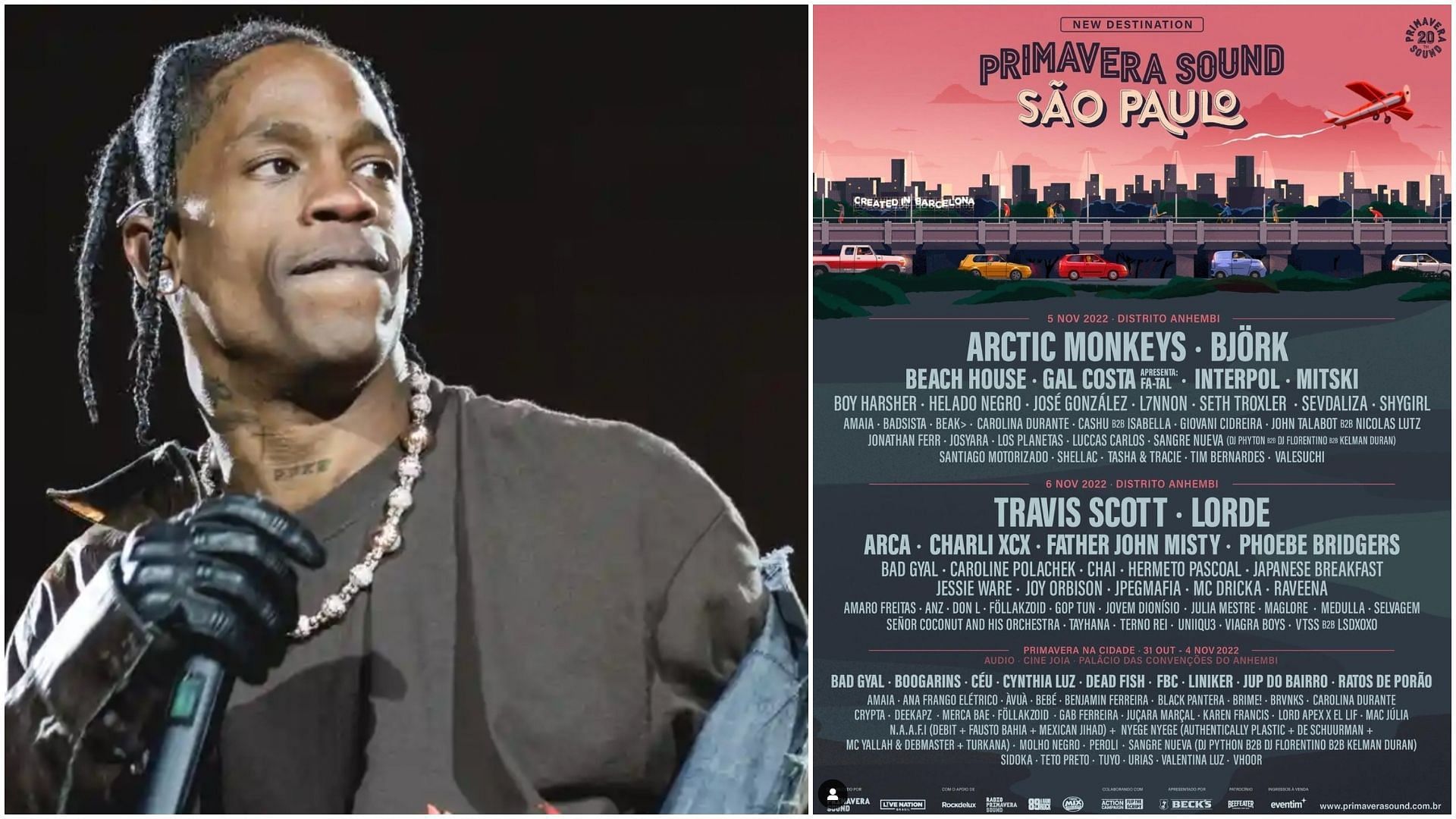 Travis Scott is among the headliners announced for the Primavera Sound Festival. (Images via AP and Instagram / @primaver_sound)